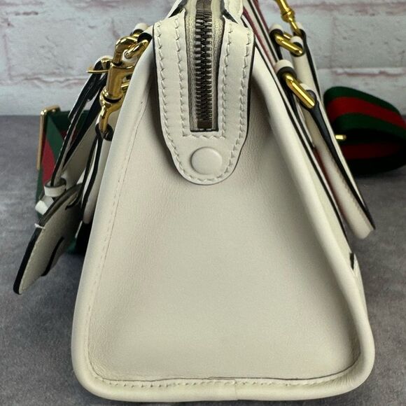Authentic Gucci Web Sherry Line 2 Way Small Bauletto Leather Bag 715772 White - Picture 4 of 16
